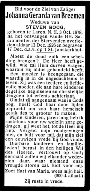 Breemen, Johanna Gerarda van (1878-1926)